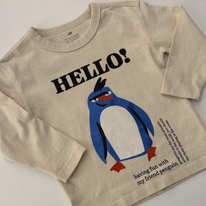 H&M Kids Cream Penguin Long Sleeve Tee